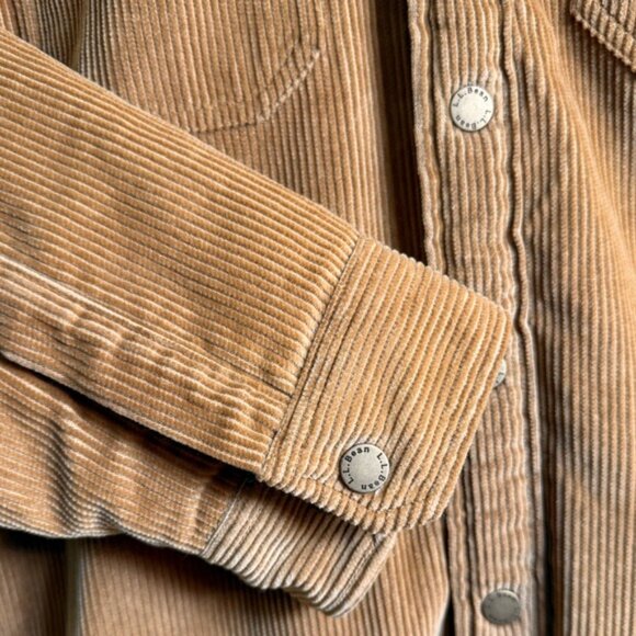 LL Bean Corduroy Sherpa Lined Shirt Jacket Men Large Tan Traditional Fit Snap Up - Picture 7 of 13